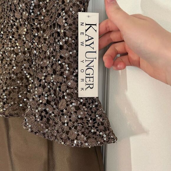 Kay Unger NWT Light Brown Strapless Sequence Mini Dress - Picture 3 of 7